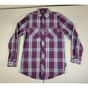 Vintage Y2K The Hundreds Purple Plaid Long Sleeve‎ Button Up Shirt Mens Large